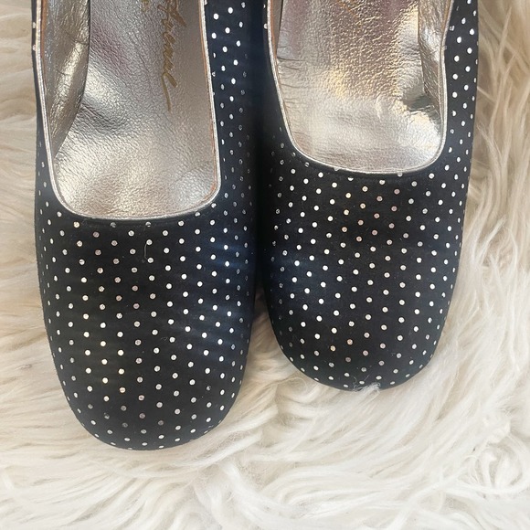 Saks Fifth Avenue Safinia Vintage 50s Black Silver Polka Dot Heels Size 8.5 - Picture 7 of 13